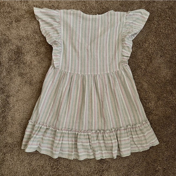 007.NWT Natural/Lilac/Green Stripe Babydoll V-Neck Dress - Picture 8 of 12